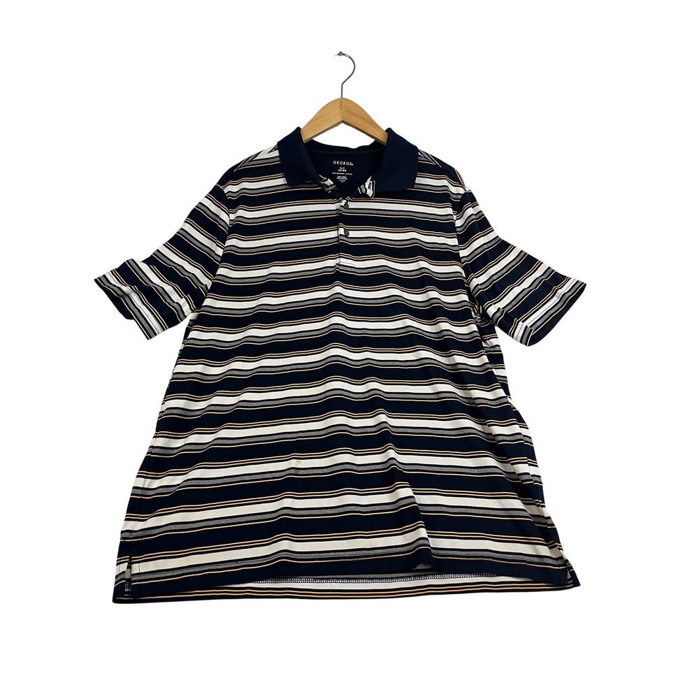 George Mens Striped Polo Shirt Navy White Orange Large GM24Y086 Short Sleeve